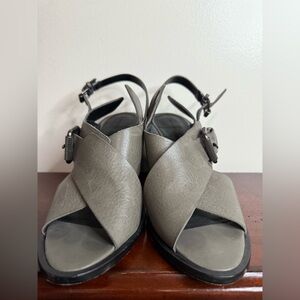 AllSaints Elegant Elin Leather Wedge Gray Women's Sandals in size 39 (8.5)